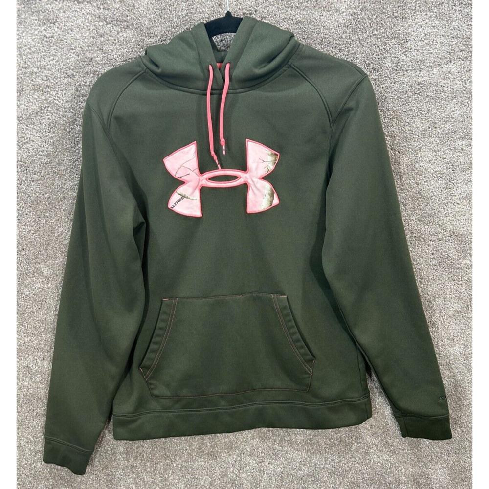 Under Armour Hoodie Womens Medium Green Pink Coldgear Realtree Semi‎ Fitted